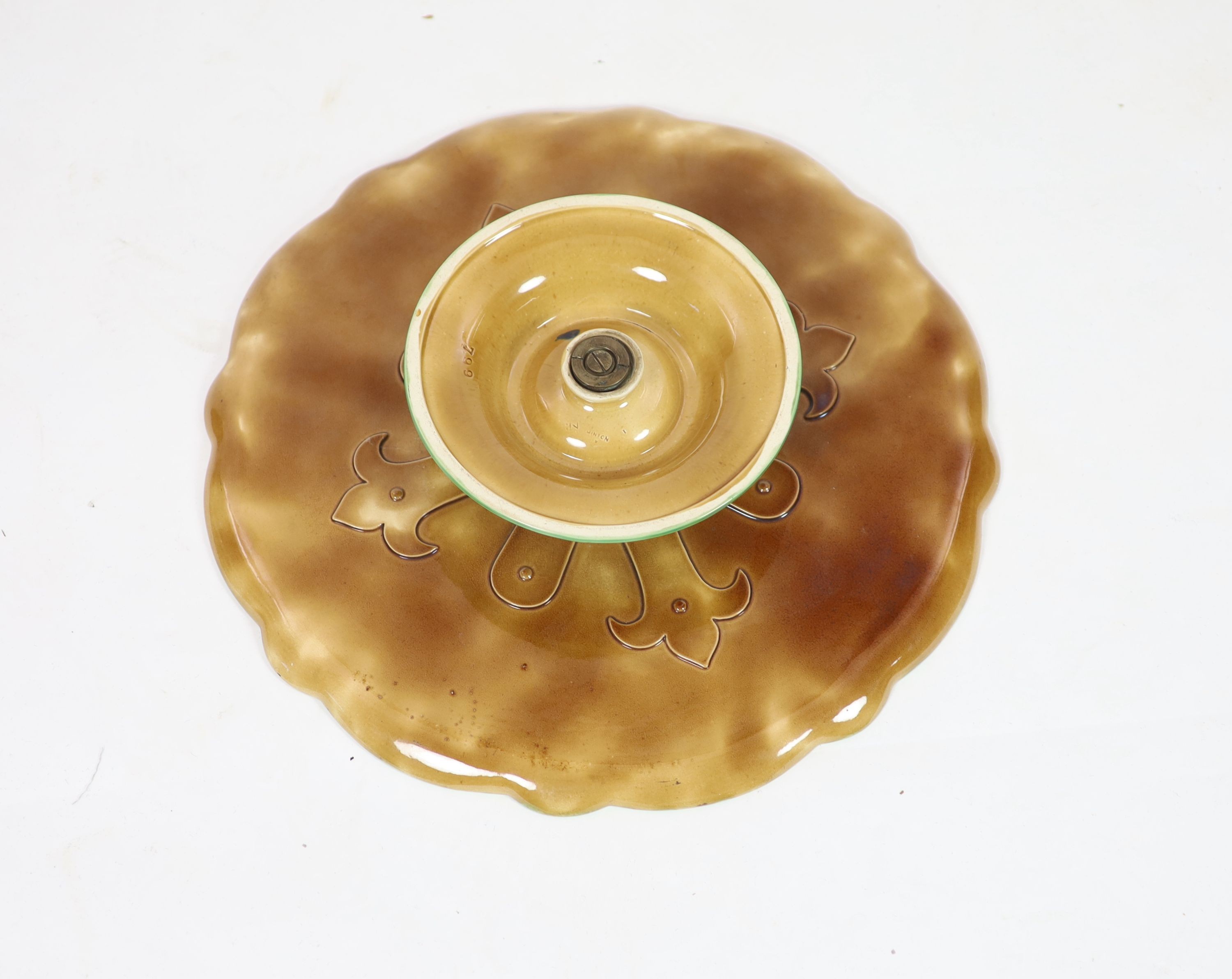 OA Minton majolica Lazy Susan, manner of A W N Pugin, date code for 1871, 47cm diameter